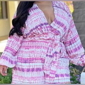 Pink Tie Romper pleated Long Sleeves Size 3XL Very Gently worn